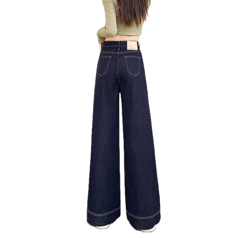 Women's High-Waisted Denim Blue Wide-Leg Jeans - Autumn 2025 Collection, Petite & Tall, Slimming Loose Straight Floor-Length Fit