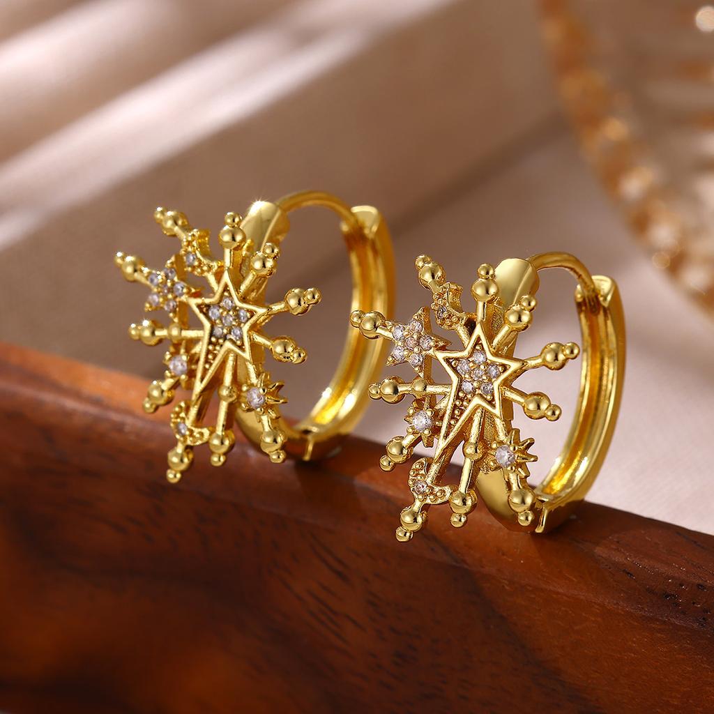 Starfish Drop Hoop Earrings For Women Gold Color Heart Cubic Zirconia Huggie Earring Delicate Beach Jewelry Her Gift Hoops