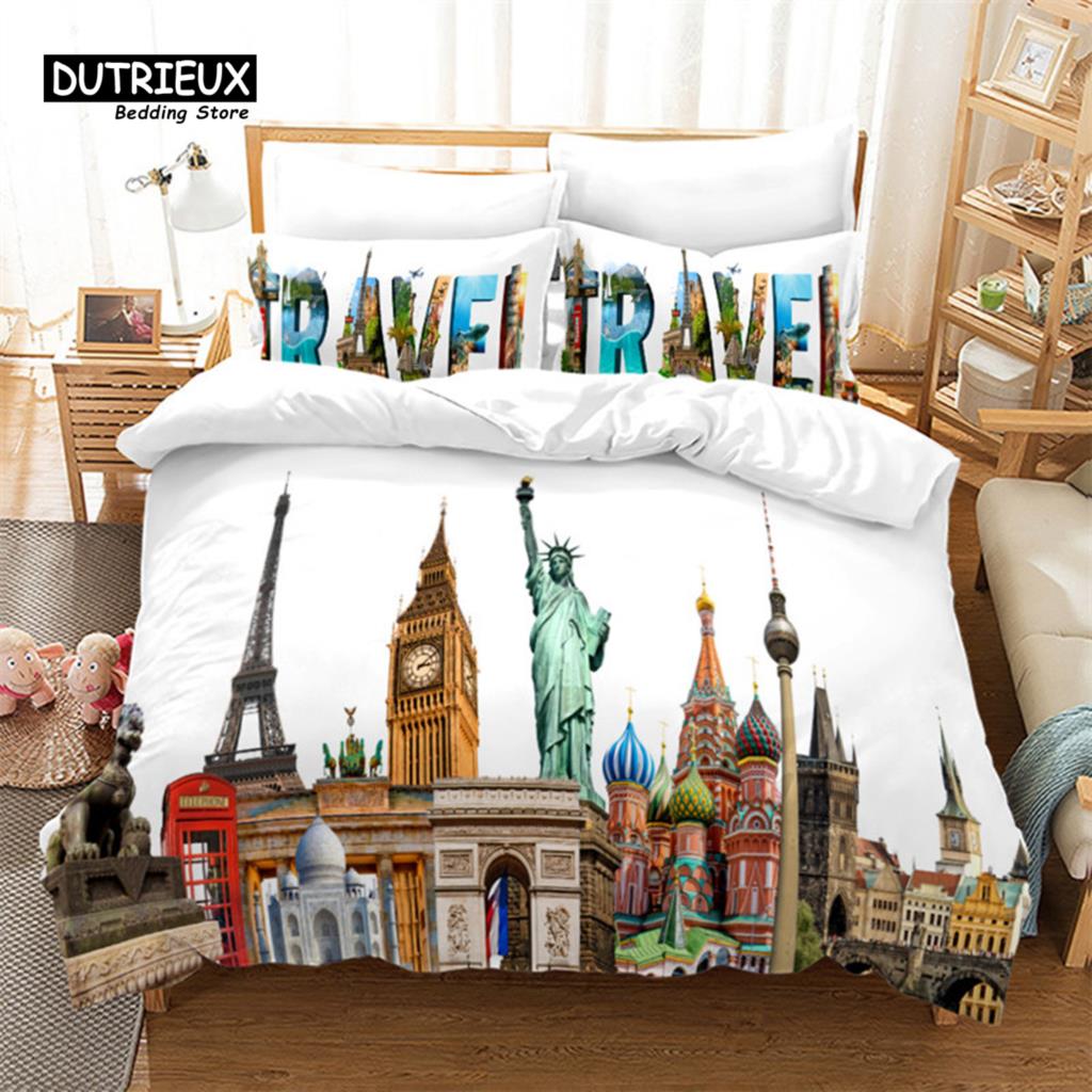 Europe City Building Bedding Set 3D Print Duvet Cover Cartoon Comforter Cover King For Kids Child Teen Boys Girls Bedroom Decor