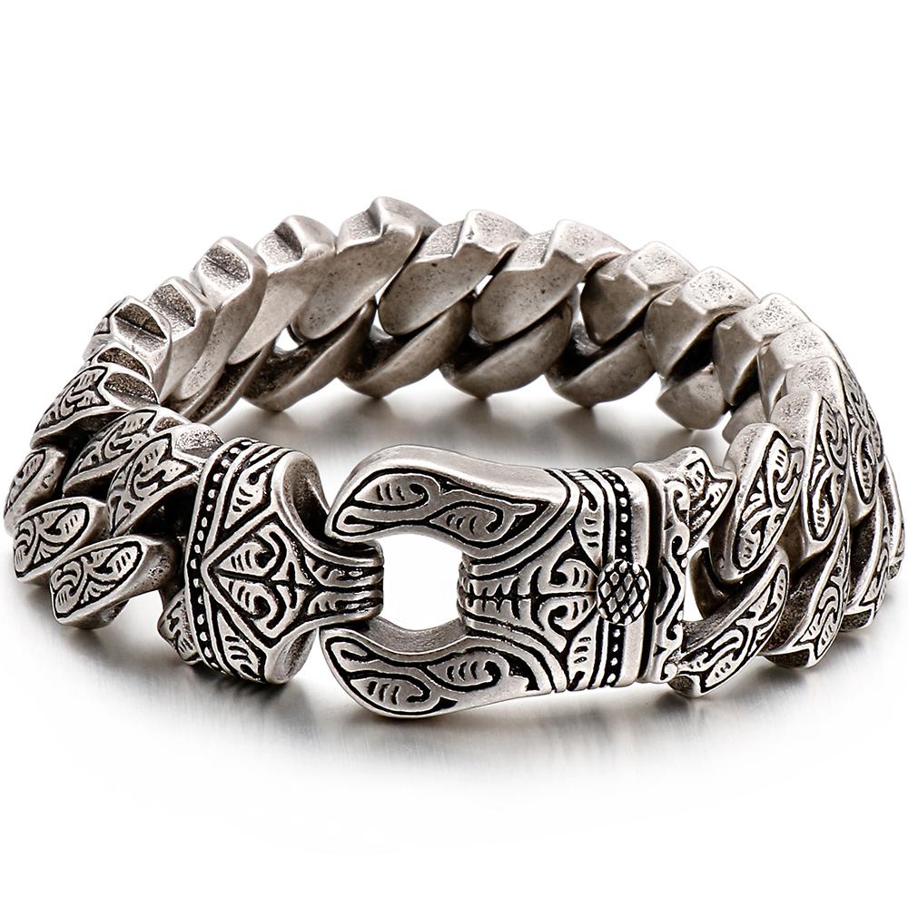 Men's Stainless Steel Bracelet Cool Punk Spiked Link Chain Bracelets for Man Vintage Retro Metal Jewelry for Men Birthday Gift