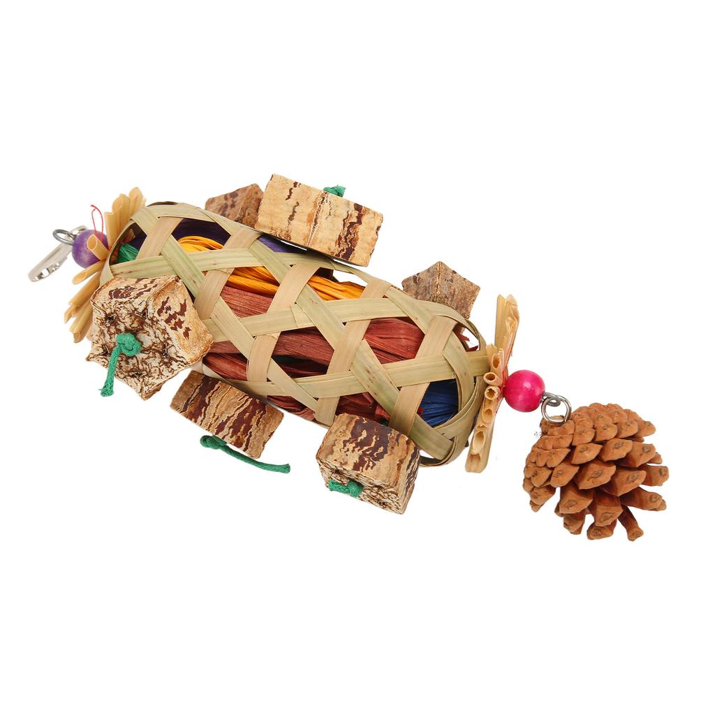 Parrot Foraging Chew Toys Woven Bamboo Basket Bite Resistant Bird Parrot Chewing Toy with Pinecone for Bird Cage