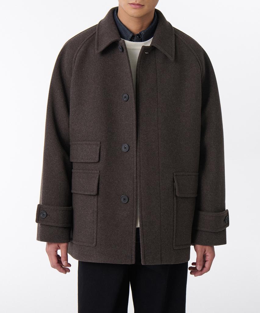 Musinsa Standard Wool Blend Oversized Half Balmacaan Coat [Heather Brown]