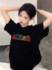 Women's Pure Cotton Black Short Sleeve T-Shirt - 2025 New Summer Style, Straight Shoulder, Loose Fit.