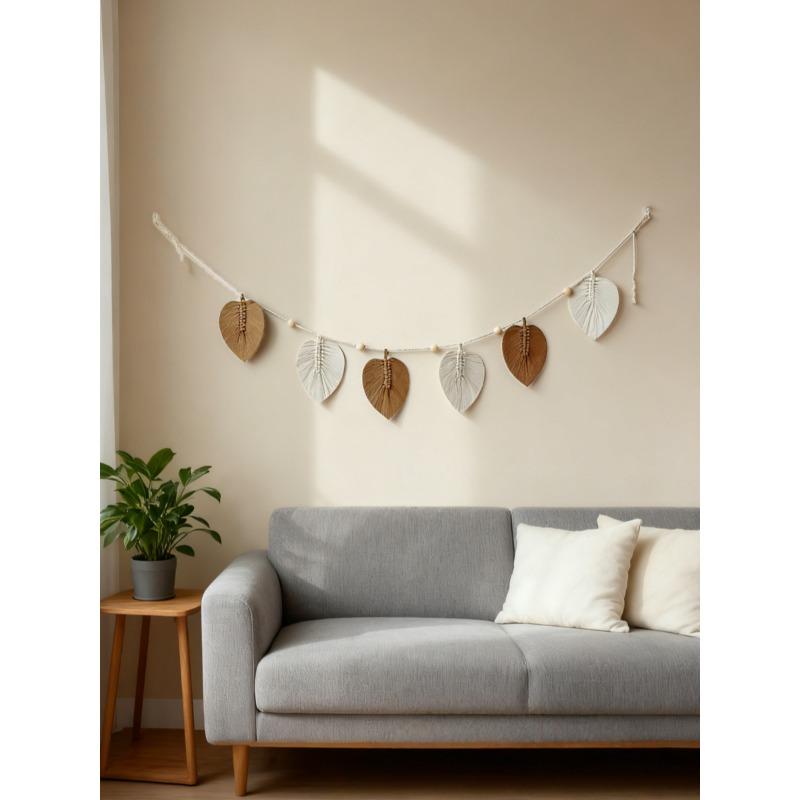 Wall Hanging Boho Handmade Cotton Rope Leaf Tapestry Macrame Wall Decor for Living Room Bedroom Minimalist Home Decoration 140cm