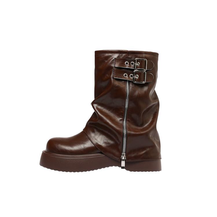 New thick-soled heightening Martin boots women's new autumn sweet and cool wind big-headed trouser boots medium tube short boots