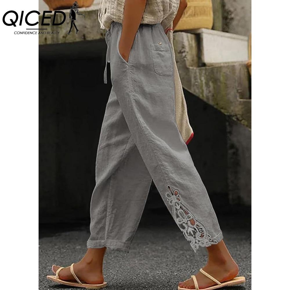 

QICED Женские модные повседневные брюки и капри с принтом однотонного цвета XXL серый