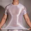 Comfortable Mens T-Shirt Male Nylon See Through Sheer Shiny