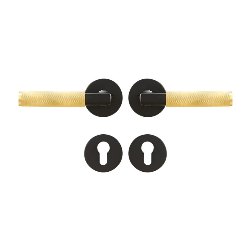 Dooroom Drehknauf Gerändeltes Messing Türschloss-Set Modernes Interieur Schlafzimmer Badezimmer Holztür Drückergarnitur Dummy Privacy Durchgangsschloss
