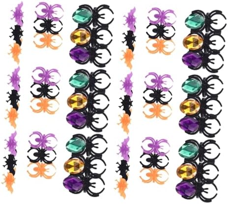 HONITANO 60Pcs Halloween Plastic Rings Spider Bat Design Kids Party Favors Random Color