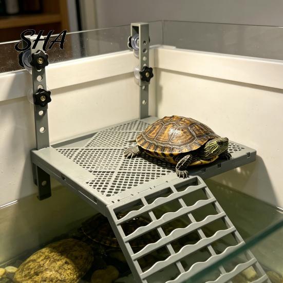 Reptile Sunning Dock Solid Form Hanging Turtle Basking Platform with Suction Cups, Non-Slip Easy Clean Plastic Ramp Ramp, Aquariums Tank Accessories