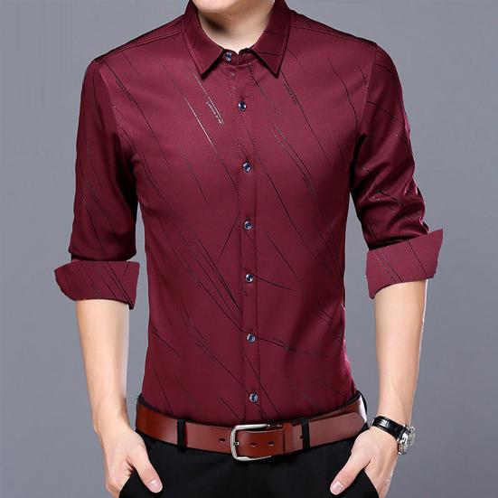 Fashion Men Long Sleeve Turn Down Collar Letters/Stripes Print Buttons Shirt Top
