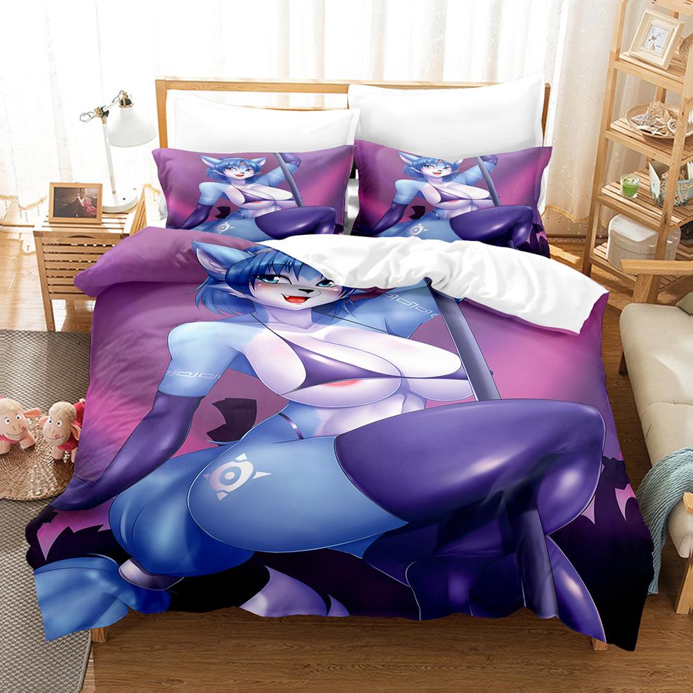 Digital Printing Chemical Fiber Sexy Beautiful Women Bedding Three-Piece Set, Starting From Approval