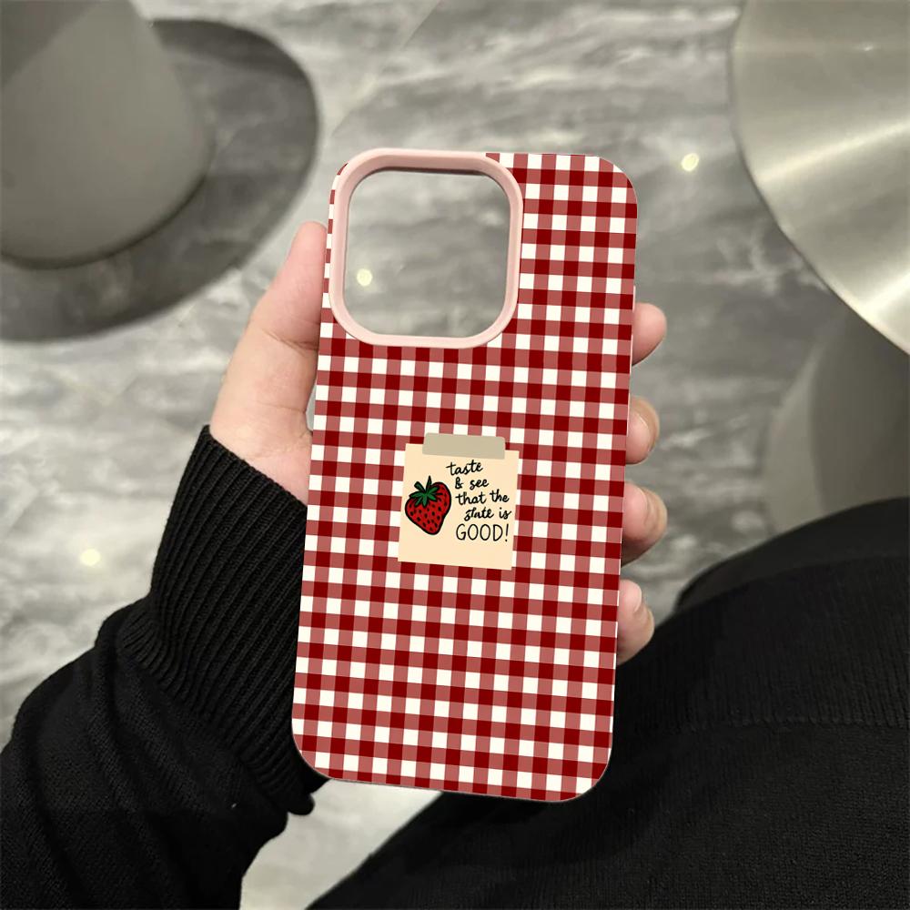 

Minimalist Plaid Cherry Girls Phone Case For iPhone 17 Air 17 16 11 12 13 Pro Max 14 15 Plus X XR XS Lychee INS Shockproof Cover iPhone XR