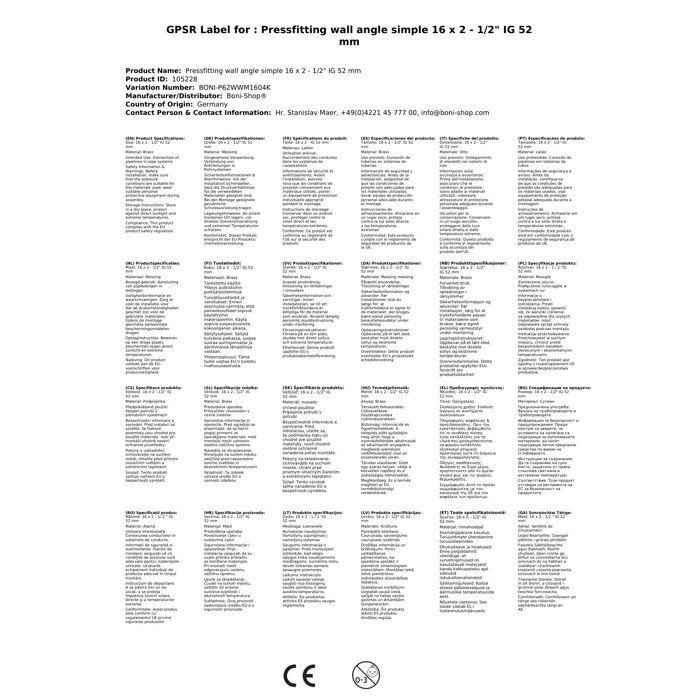 Crimped Wall Angle 16mm X 1/2" IG for Multilayer Pipe