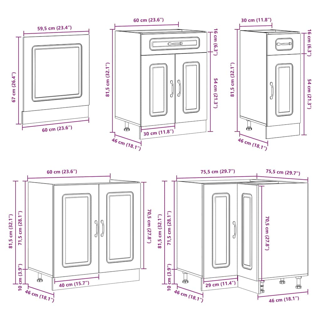 11 Piece Kitchen Cabinet Set Kalmar White Wood Based Panel