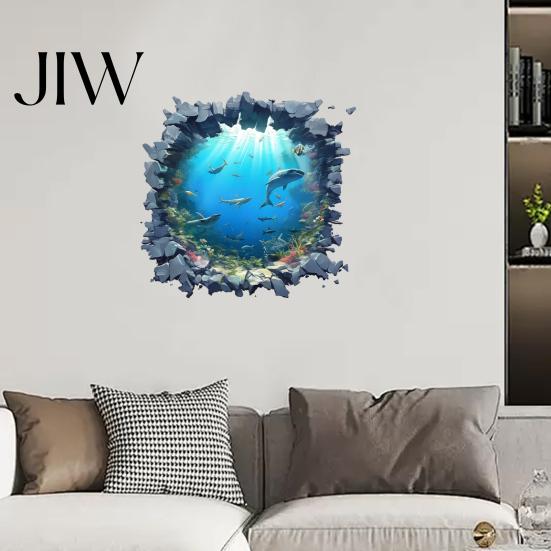 Sunlight Ocean View Wall Decals Underwater Shark Sticker, Realistic 3D Decal, Waterproof Decor PVC Mural for Living Room Bedroom Bathroom