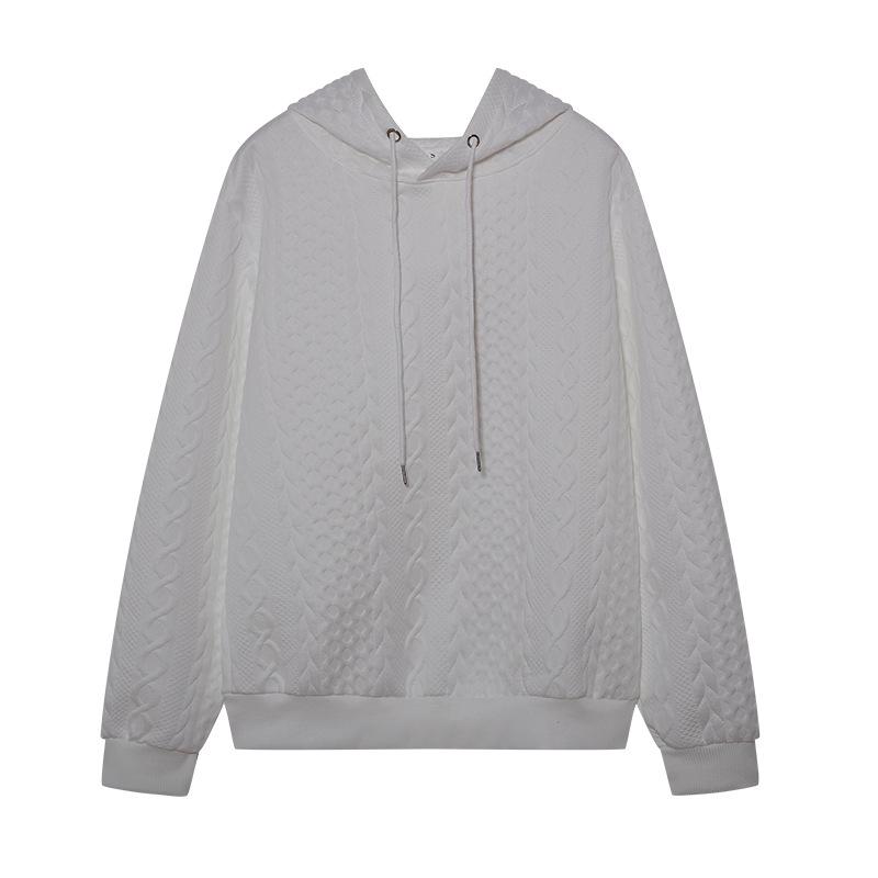 2023 Autumn European & American Plus Size Women's Jacquard Hooded Tie-Up Long Sleeve Loose Sweatshirt