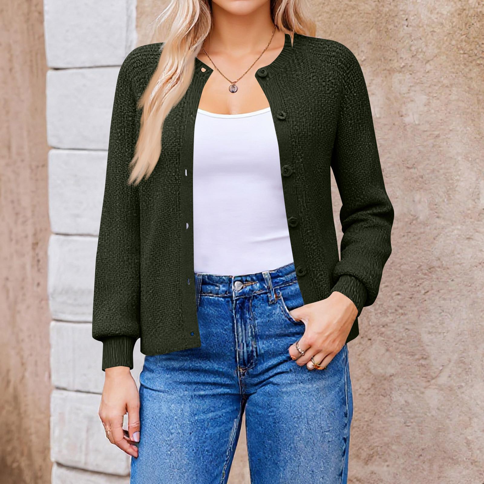 

Women s Knitted Cardigan Short Knit Round Neck Open Front Sweater Button Down Elegant Casual Cardigan For Women L