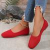 Women's Woven Flat Casual Shoes, Solid Color, Home and Outdoor, Fly Woven Breathable Single Shoes, Soft Sole Flat Shoes, Square Toe Casual Shoes