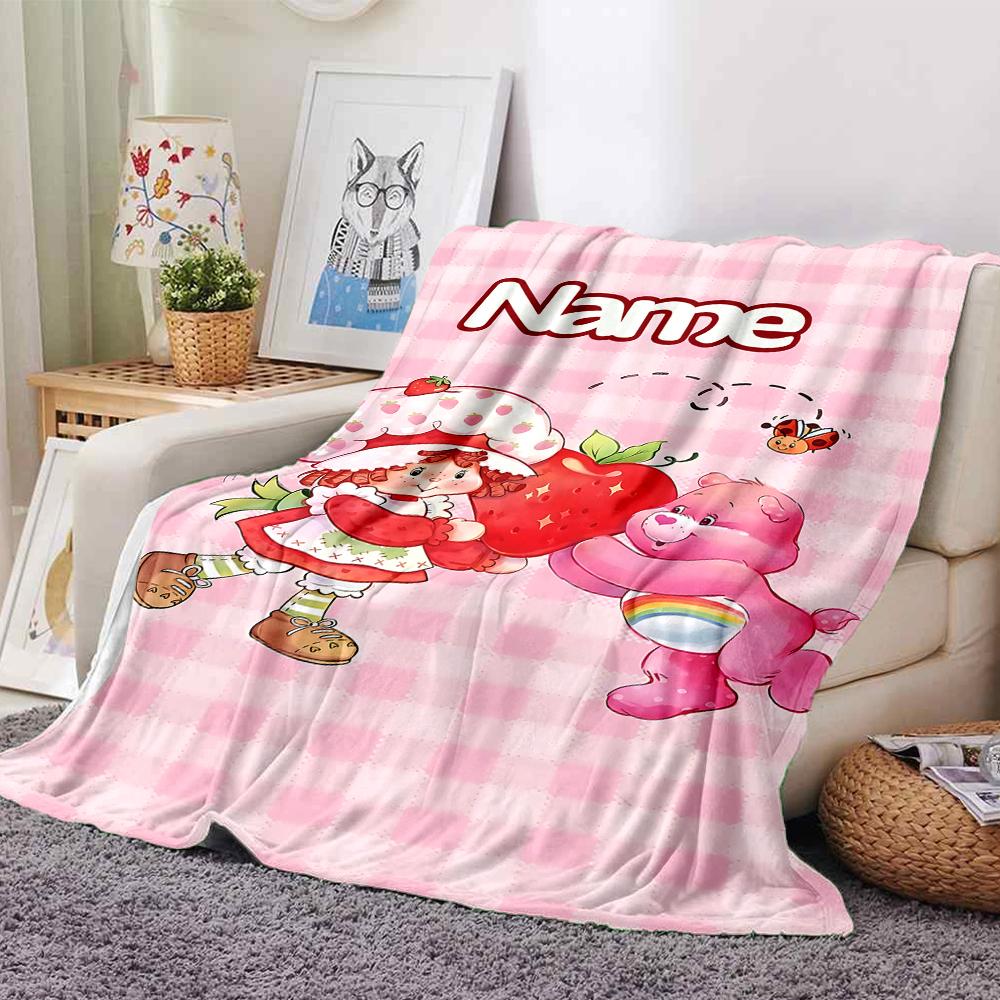 Manta de Fiesta Aventura en el Jardín de Tarta de Fresa con Nombre Personalizado Para Sofá Cama Manta de Felpa Acogedora Suave y Esponjosa Mantas Súper Suaves y Cálidas Para Otoño e Invierno 09