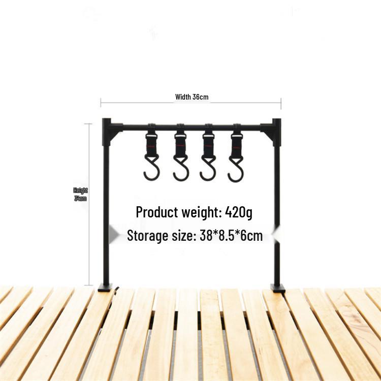 Portable Camping Storage Rack with Double Aluminum Clips & Light Stand