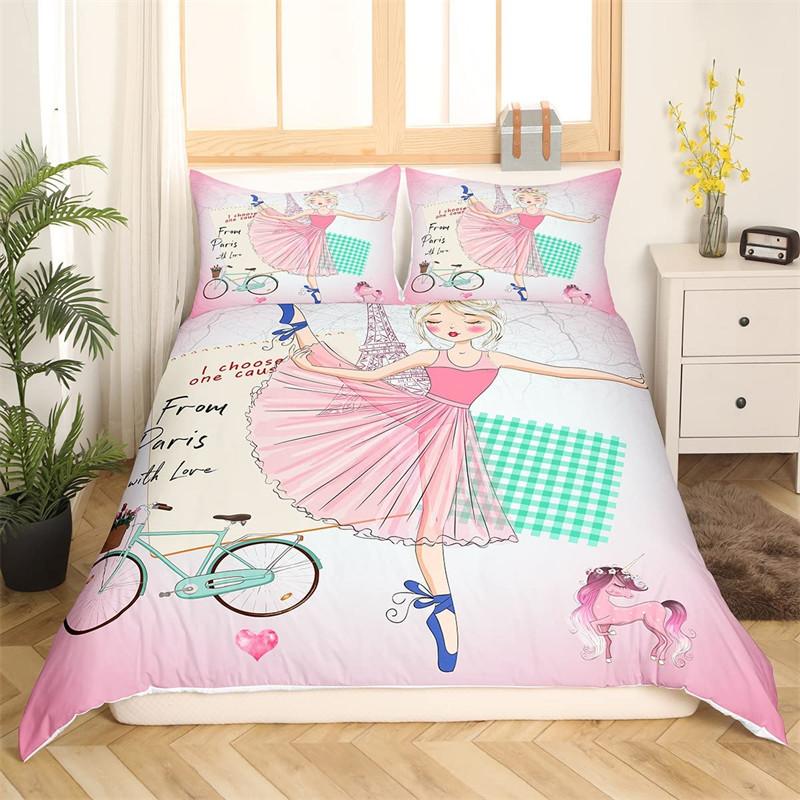 Ballet Princess Dancer Duvet Cover 3D Sparkling Glittering Star Bedding Set Cartoon Animal Swan Quilt Cover For Child Boys Teens