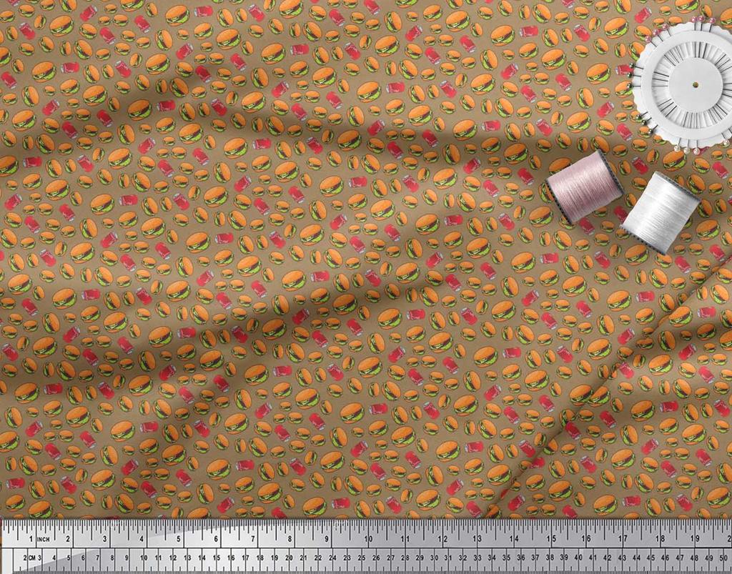 Soimoi Japan Crepe Satin Fabric Coke & Burger Food Printed Craft Fabric by the Metre 42 Inch