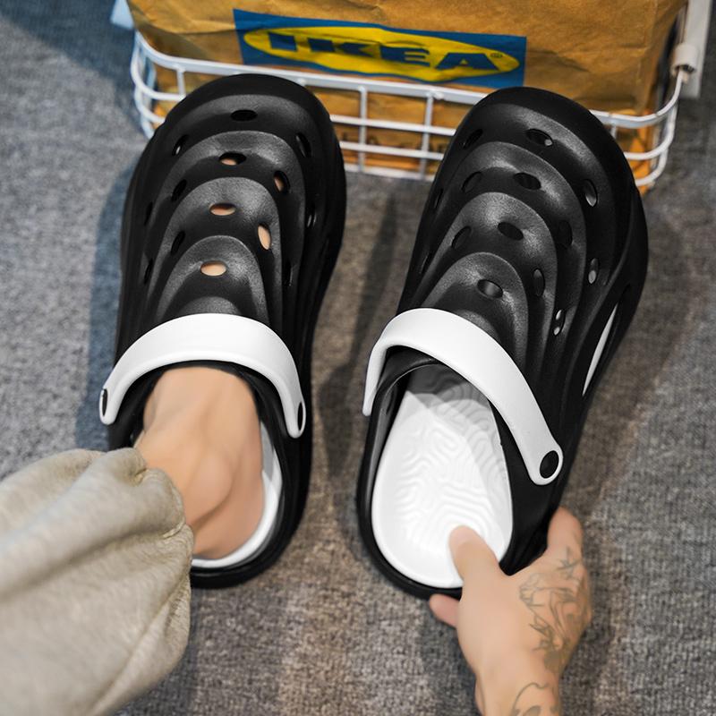 Fashion Trendy Men's Hollow Out Sandals Plus Size Dual Use Slippers Home Use Non-Slip Summer Beach Shoes EVA Sole Comfortable Wear