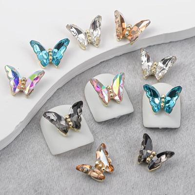10pcs Butterfly Nail Charms With Crystal Glass Rhinestones, Alloy Nail Art Accessories, Nail Art Supplies For Women And Girls