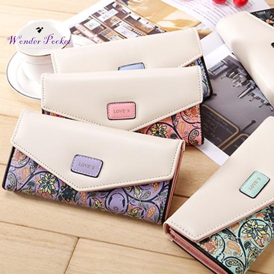 Portfel damski kształt koperty Vintage kwiat romb drukuj długi przenośny ze sztucznej skóry o dużej pojemności mocne szwy torebka damska dla dorosłych odzież erotyczna