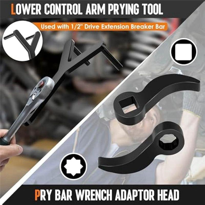 AA92-Lower Control Arm Prying Tool,Pry Bar Wrench Adaptor-Head, Bushing Removal Tool & Pry Bar Adapter Tool Set 1/2Inch Drive