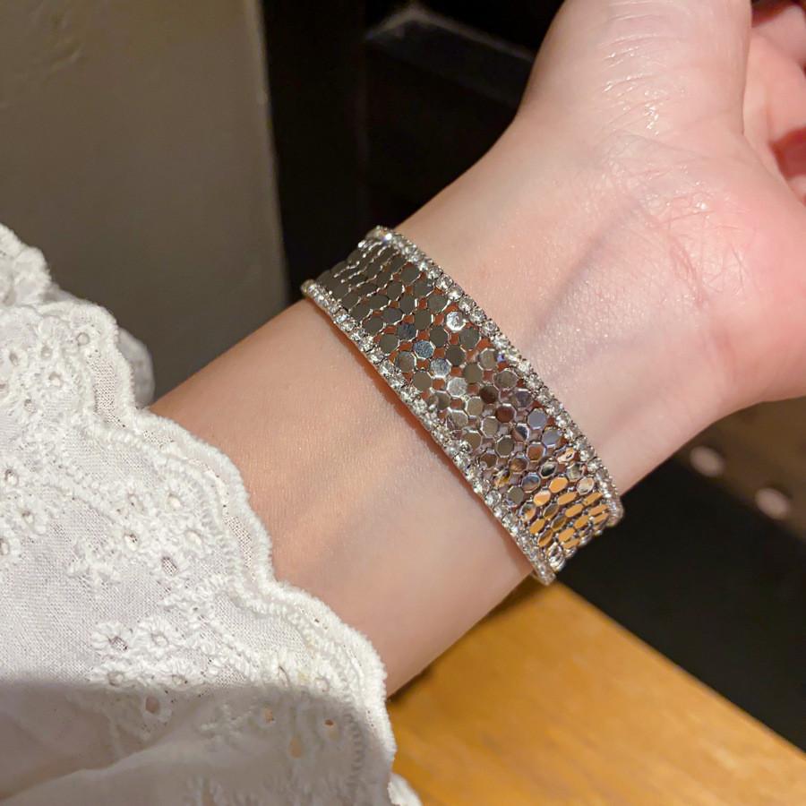 Geometric Zircon Round Multilayer Open Cuff Bracelet For Fashion Women
