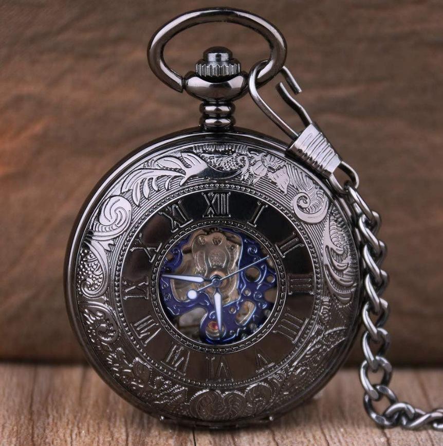 Large Mechanical Pocket Watch Fashion Classic Retro Black Hollow Roman Men'S And Women'S Pendant Watch