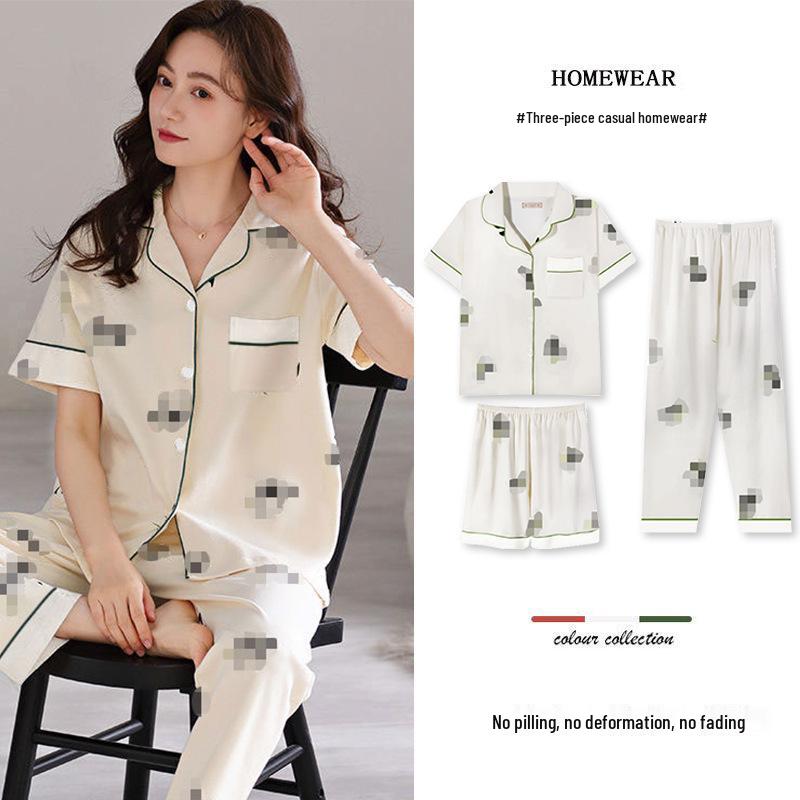 Summer Fashion Pajamas: Women's Short Sleeve Three-Piece Set with Cartoon Pacha Dog Design, Suitable for Home or Outdoors