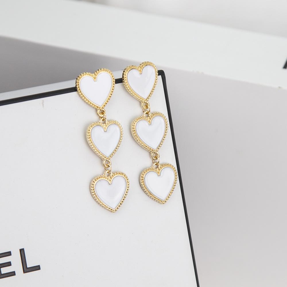 Design Lady Statement Náušnice Ženy Kov Zlatá Barva Bílá Smaltovaná Srdce Dlouhé Visací Náušnice Módní Party Šperky