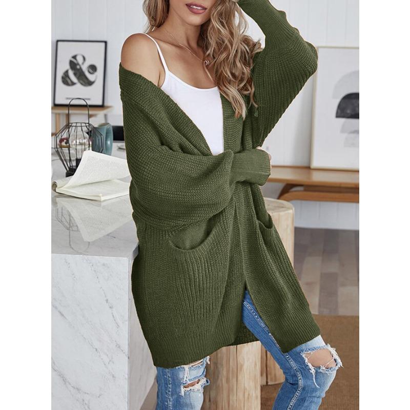 Women's Autumn/Winter Knitted Solid Colour Pocket Cardigan Sweater