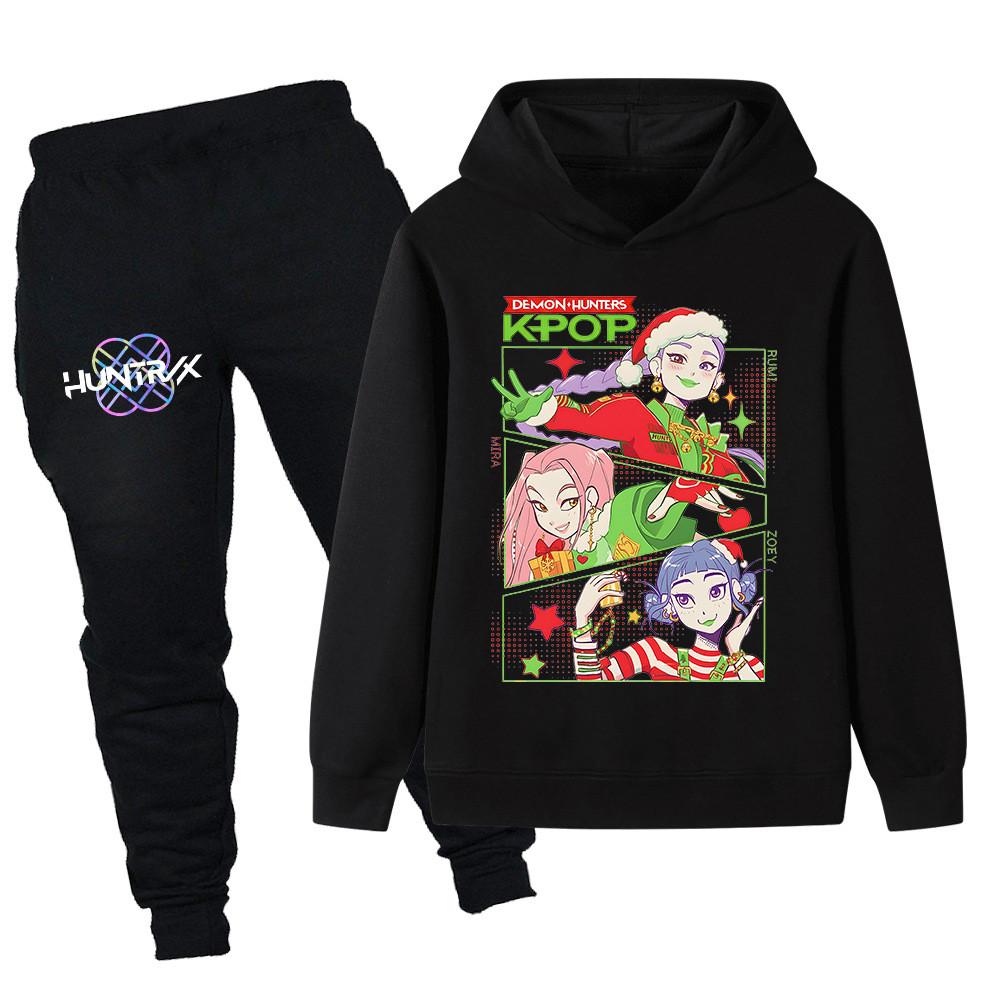 PB1263 Kinder Jungen Mädchen Kpop Mira Zoey Rumi Weihnachts-Print Langarm Kapuzenpullover Hose Hosen Kleidung Sets