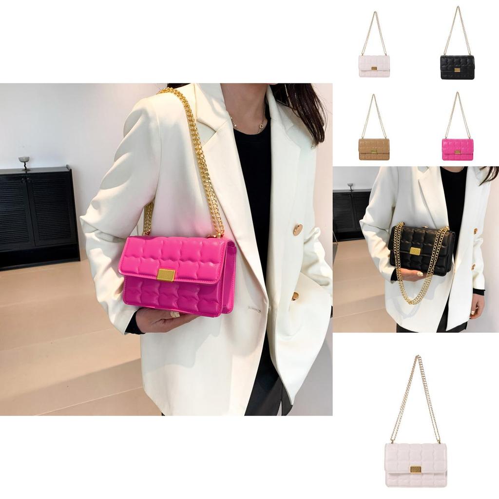 Wholesale Factory Grid Chain Single Shoulder Messenger Bag Female Bags 2024 Spring New Popular Versatile Small Square Bag