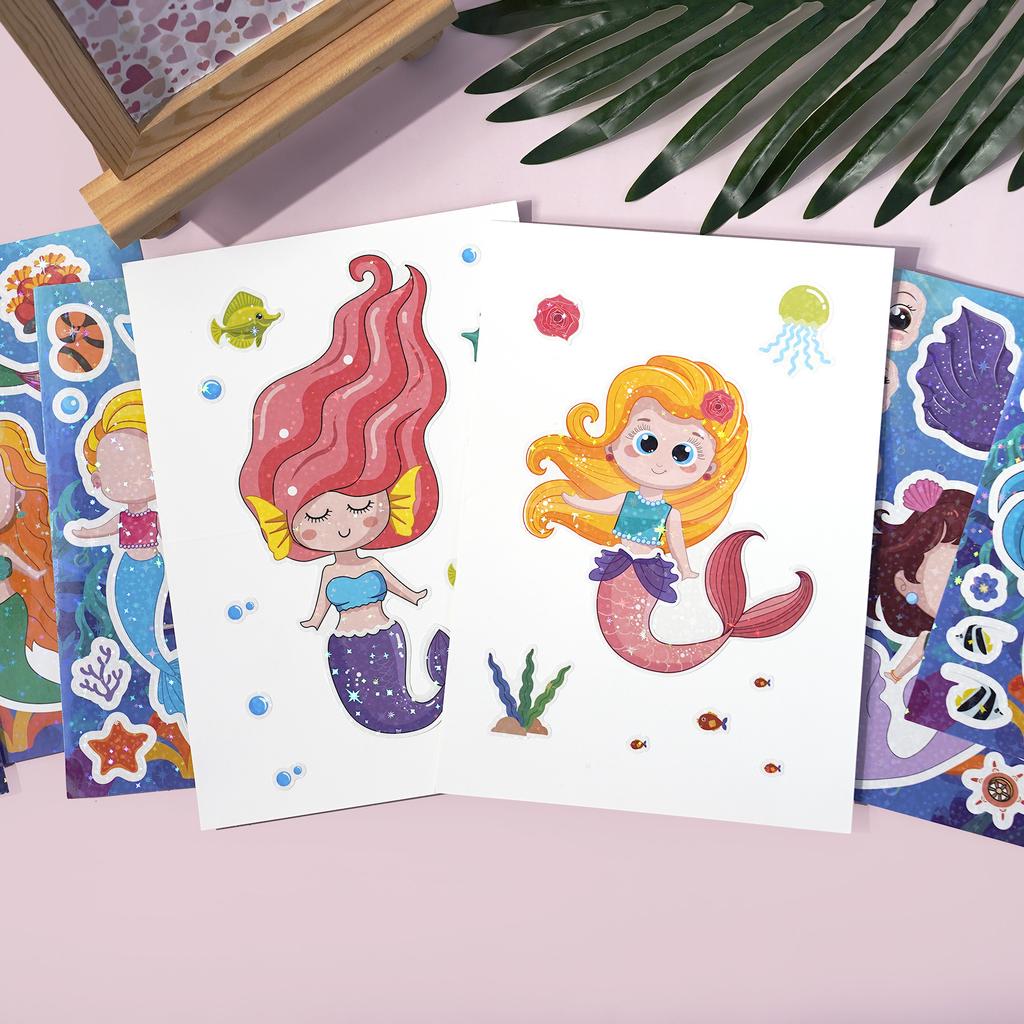 8Pcs Mermaid Face-Changing Stickers Cute Cartoon Designs Waterproof Stickers For Teen Girls' Parties Handmade Diy Birthday Gifts
