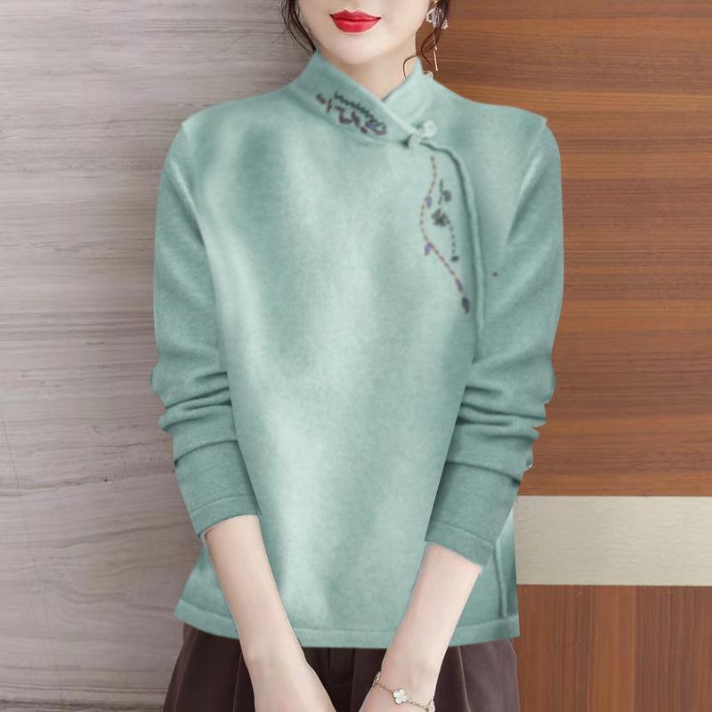 Women S Fleece Lined Thick Long Sleeve T Shirt Chinese Style Base Layer
