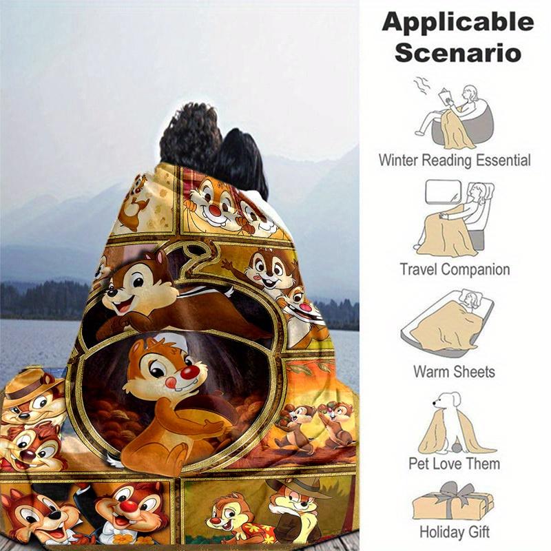 1pc. Cartoon Chip and Dale Blanket, Seasonal Home Decor Gift for friends, Couch, Bed, or Car, Soft Flannel Throw Blanket, Living Room, Trave
