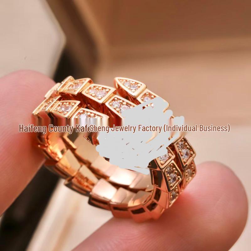 Изысканное кольцо-змея с бриллиантами в два ряда: Эластичные, Унисекс, Универсальные Модные Украшения Size 6 розового золота