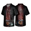 Men's Halloween Print Scrub Top Short Sleeve for Work Uniform