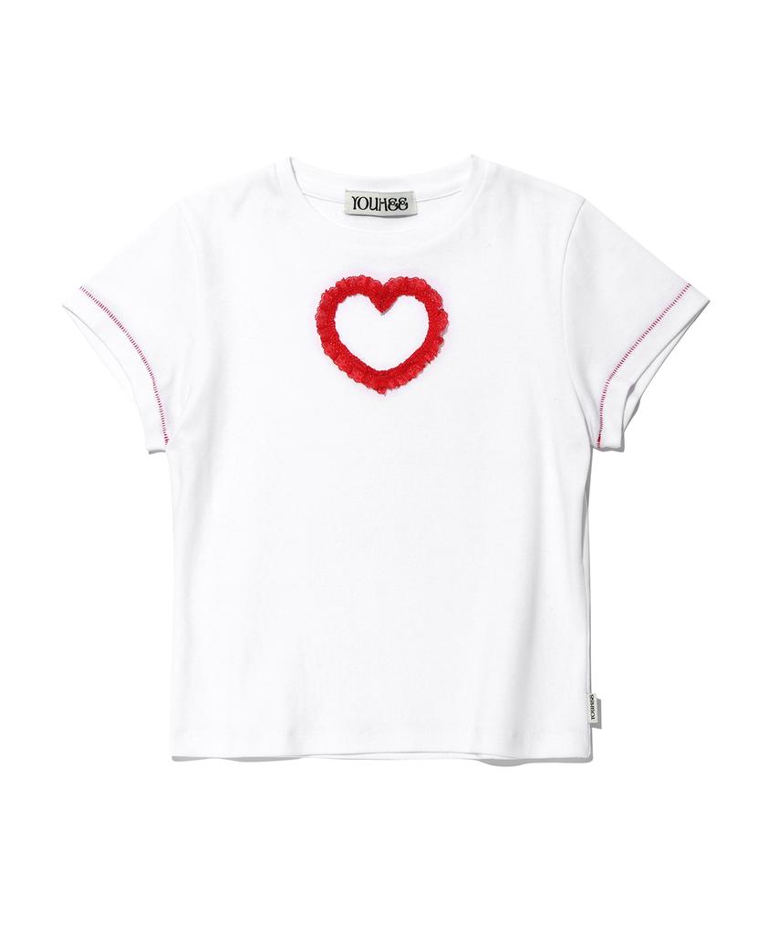 YOUHEE Heart Cutout Lace T-Shirts White