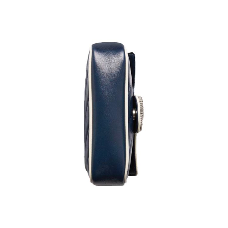 Gucci GG Marmont Chevron Quilted Navy Blue Leather Mini Chain Shoulder Bag With White Trim For Women Luxury Daily Use
