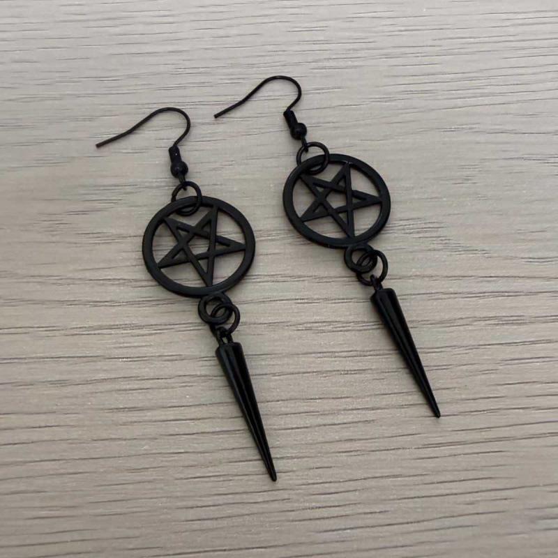 Pentagram Gothic Black Spiked Earrings