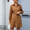 New Cardigan Shirt Autumn and Winter Lapel Collar Long-sleeved Women's Shirt Corduroy Dress
