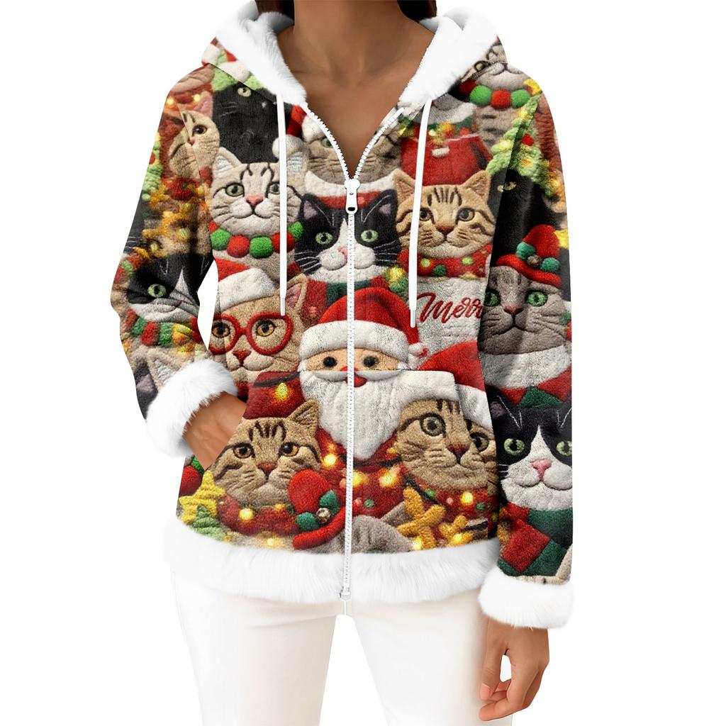 Women's Casual Fashion Long-Sleeved Zip-Up Fleece Hooded Cardigan