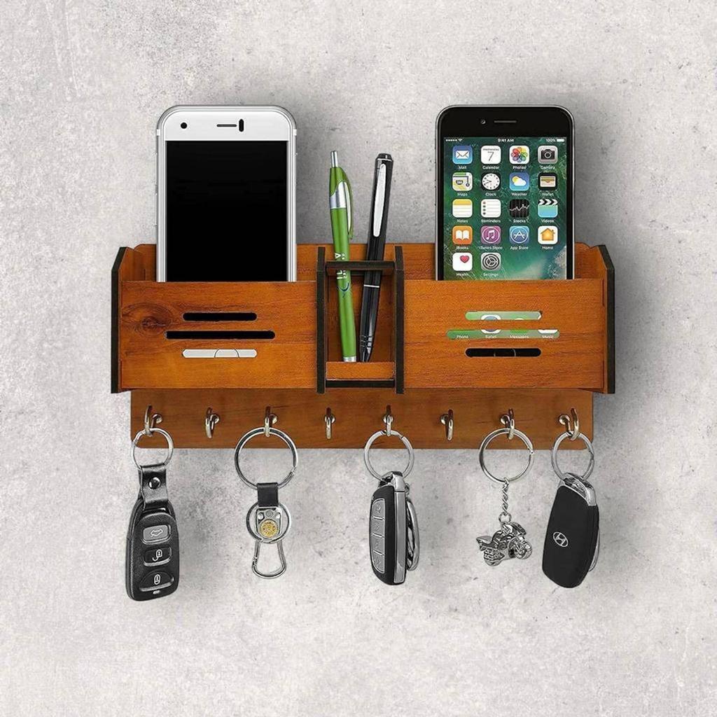 multipurpose design Wood Key Holder  (8 Hooks, Brown)