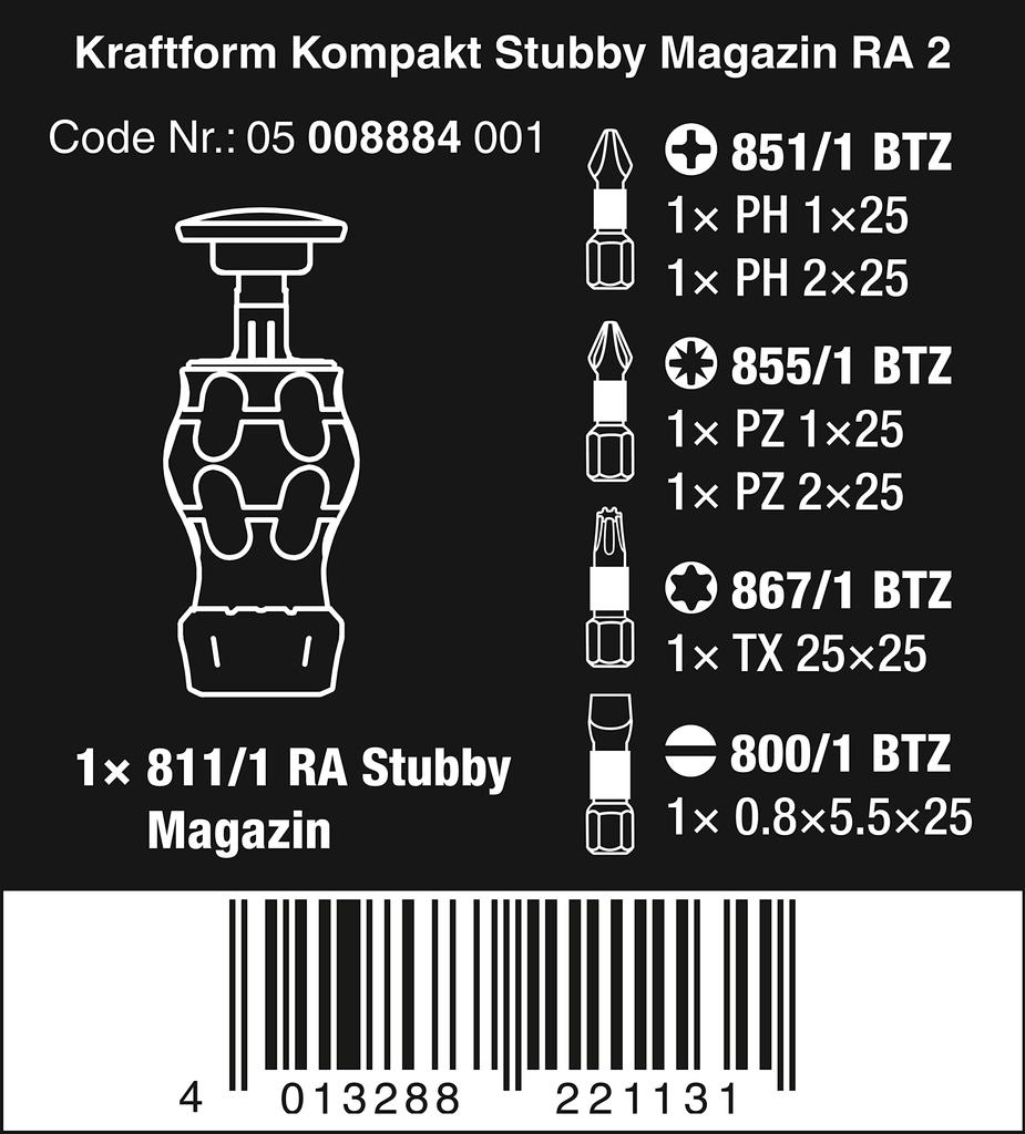 Wera 05008884001 Kraftform Kompakt RA 2 Tool Set with Bit Storage Imported from 6-Piece Built-in [Officially Japan]